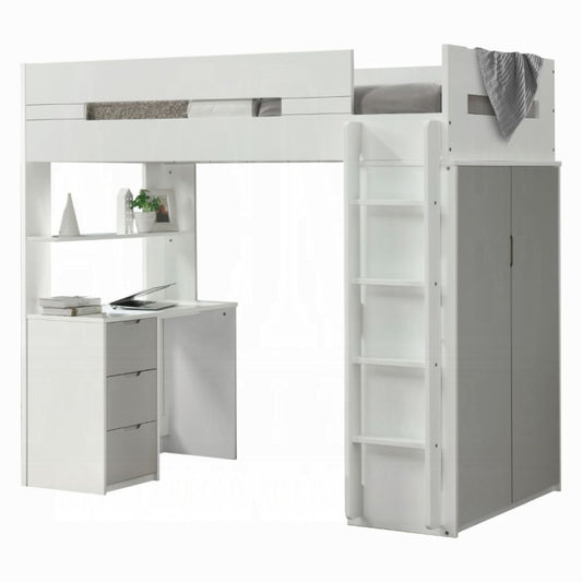 Nerice Twin Loft Bed W/Desk & Wardrobe
