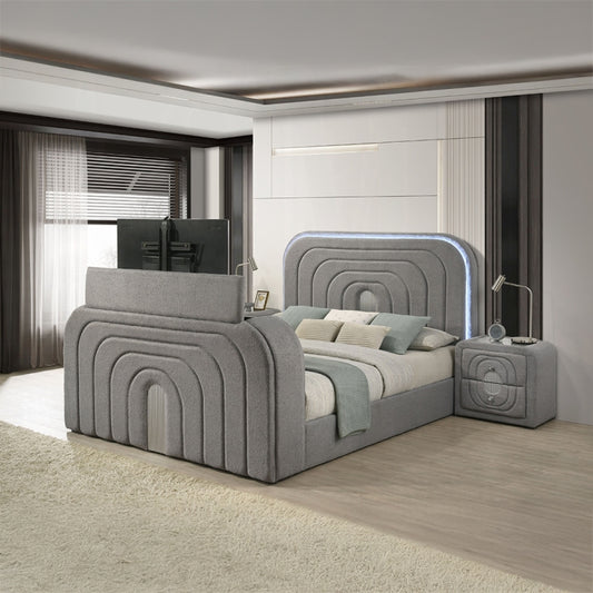 Shelyn Queen Bed w/Led, TV Stand, Fireplace & Bluetooth