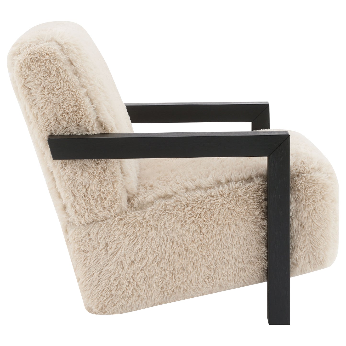 Fitzroy Faux Fur Upholstered Chair Solid Wood Arms Latte