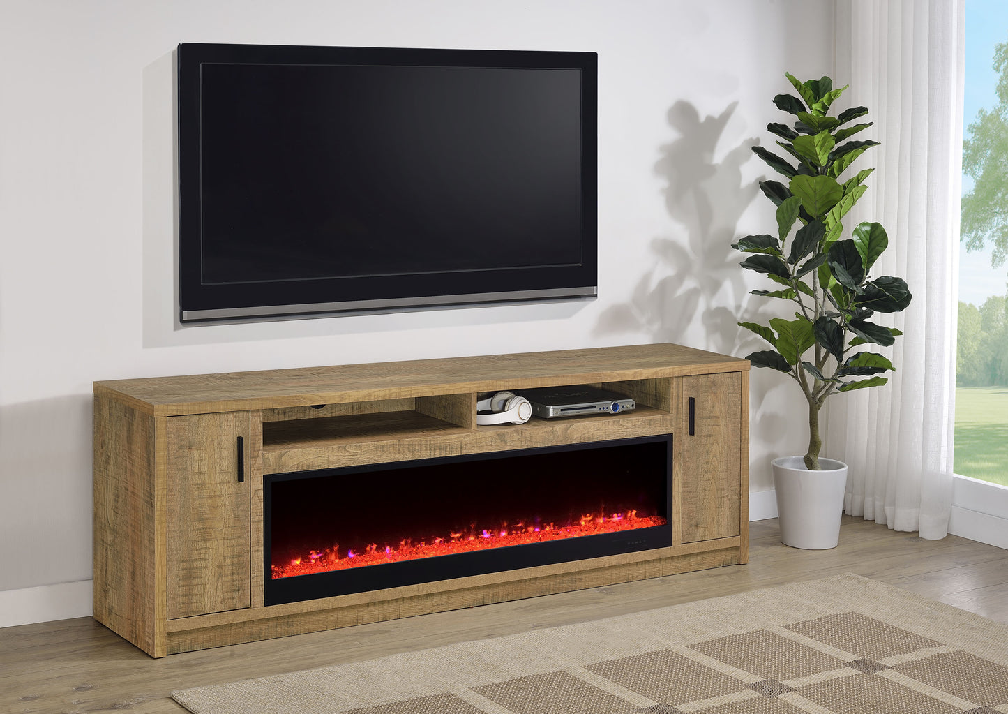 Eddy 79-inch 2-door TV Stand Fireplace Media Console Mango