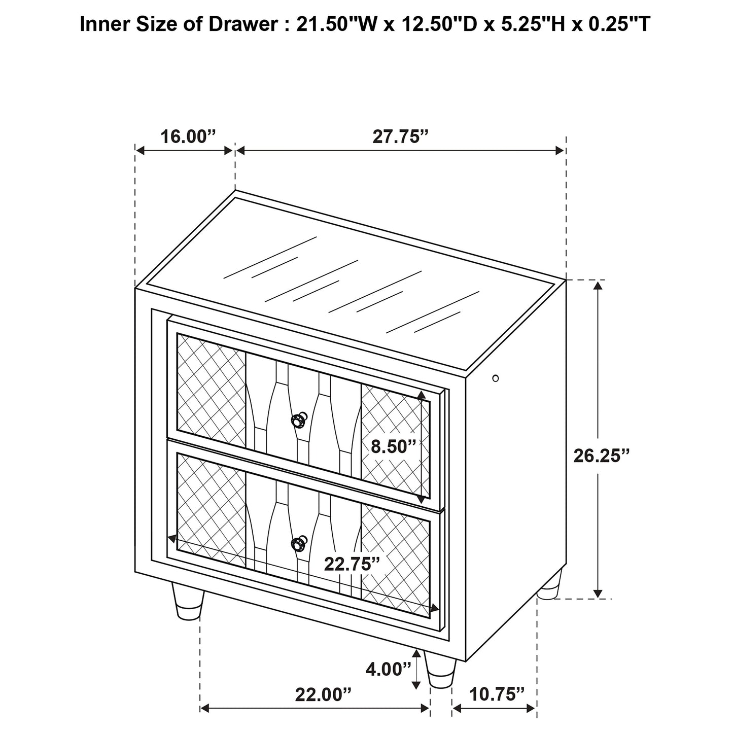 Lorient 2-drawer LED Nightstand with USB Ivory and Camel