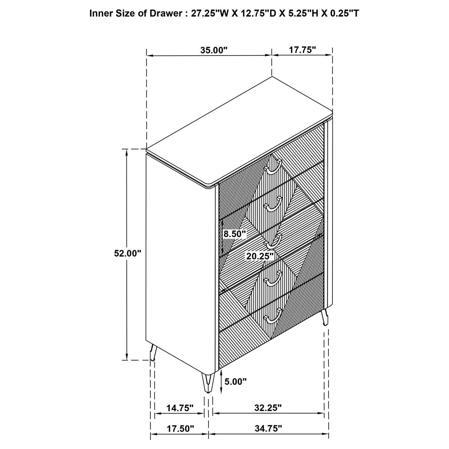 Cassia 5-drawer Bedroom Chest of Drawers White High Gloss