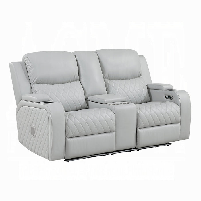 Elonzo Power Motion Loveseat w/Console, LED, Power Headrest & Speaker