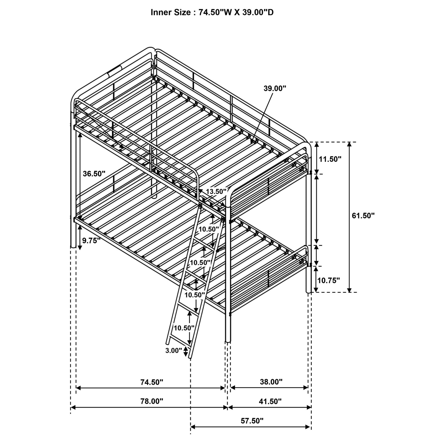 Carson Metal Twin Over Twin Bunk Bed Glossy Black