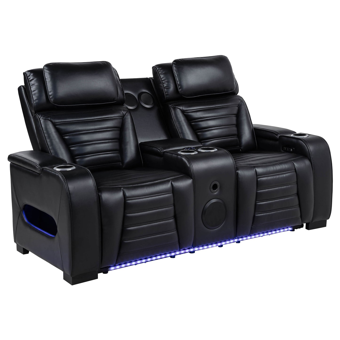 Zuma 2-piece Faux Leather Dual Power LED Sofa Set Black