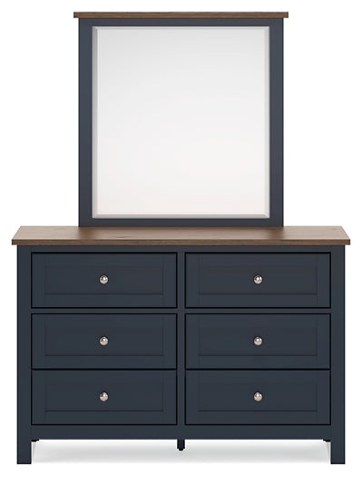 Landocken Twin Panel Headboard with Mirrored Dresser and Nightstand