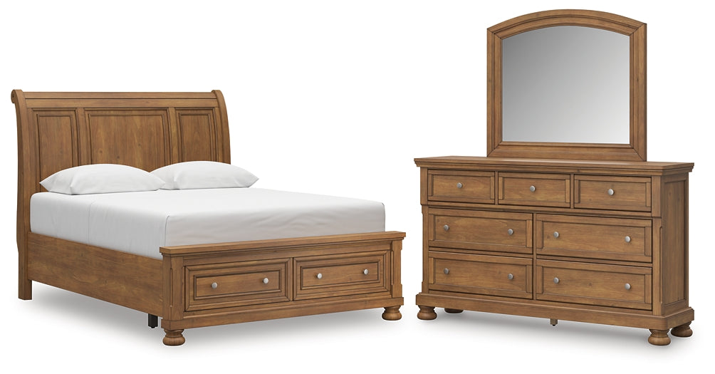 Feddinger Queen Storage Sleigh Bed with Mirrored Dresser