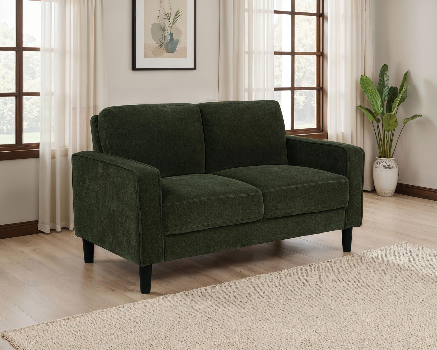 Ruth Fabric Upholstered Track Arm Loveseat Matcha Green