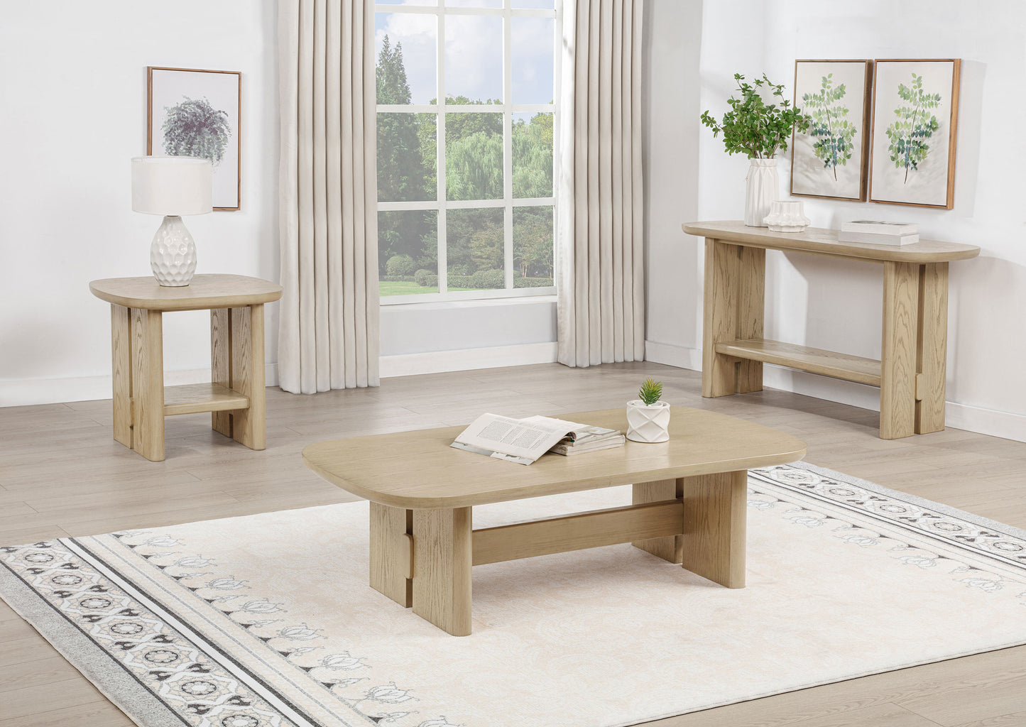 Kailani Coastal Sofa Console Table with Shelf Beige Oak